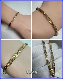 Bracelet ancien géométrique doré bijou unisexe, 19,5 cm, bon état