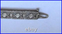 Bracelet antique art déco années 1930 or blanc émeraude et filigrane diamant 0,15