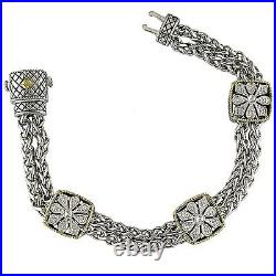 Bracelet antique motif fleur carré diamant 18 carats et argent sterling ACB131/08