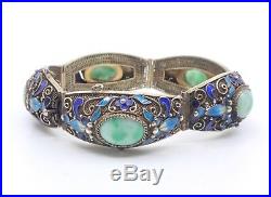 Bracelet chinois ancien argent massif vermeil jade et émail Epoque 1940 Bracelet chinois ancien argent massif vermeil jade et émail Epoque 1940