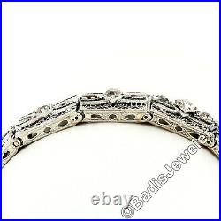 Bracelet ligne filigrane antique art déco 14 carats or blanc 3,60 cctw diamant et émeraude
