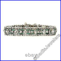 Bracelet ligne filigrane antique art déco 14 carats or blanc 3,60 cctw diamant et émeraude