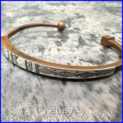 Bracelet manchette vintage unisexe texture ancienne bijou, 14,5 cm, occasion
