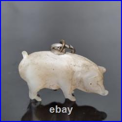 Breloque Ancienne Cochon en Nacre 1900 pour Châtelaine ou Chaine de Montre