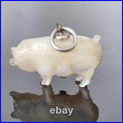 Breloque Ancienne Cochon en Nacre 1900 pour Châtelaine ou Chaine de Montre