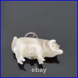 Breloque Ancienne Cochon en Nacre 1900 pour Châtelaine ou Chaine de Montre