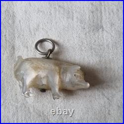 Breloque Ancienne Cochon en Nacre 1900 pour Châtelaine ou Chaine de Montre