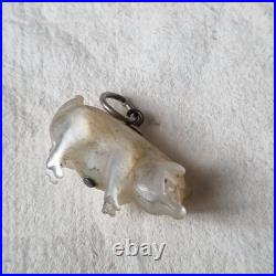 Breloque Ancienne Cochon en Nacre 1900 pour Châtelaine ou Chaine de Montre