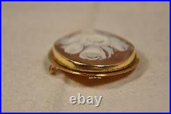 Broche Camee Ancien Or Massif 14k Antique Solid Gold Carved Shell Cameo