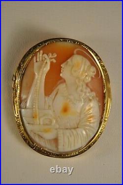 Broche Camee Ancien Or Massif 18k Antique Solid Gold Carved Shell Cameo