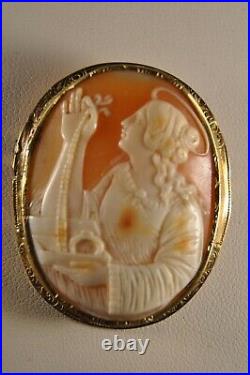 Broche Camee Ancien Or Massif 18k Antique Solid Gold Carved Shell Cameo