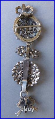 Broche Chatelaine clavet porte montre bijou ancien 19e siècle Argent marcassite