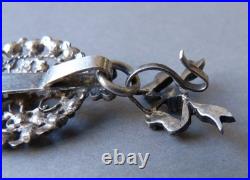 Broche Chatelaine clavet porte montre bijou ancien 19e siècle Argent marcassite