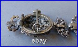 Broche Chatelaine clavet porte montre bijou ancien 19e siècle Argent marcassite