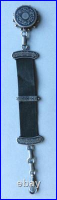 Broche Chatelaine porte montre bijou ancien 19e siècle Argent niellé silver