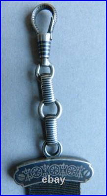 Broche Chatelaine porte montre bijou ancien 19e siècle Argent niellé silver
