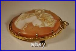 Broche Pendentif Or Massif Camee Ancien Antique Carved Shell Cameo Gold Brooch