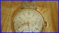 Chronographe suisse ancien mécanique ESKA pl OR LANDERON 48 bracelet CORFAM neuf