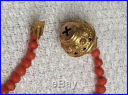 Collier Ancien Corail Or 18k Antique georgian Etruscan Gold red Coral Necklace