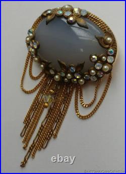 Costume Bijoux Vintage Antique Designer Elvine Pin pierre de lune 2