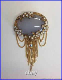 Costume Bijoux Vintage Antique Designer Elvine Pin pierre de lune 2