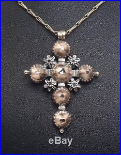 Croix Maintenon ancienne en or argent diamants taille rose bijou Provençal XIXe