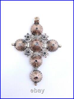 Croix régionale picarde ancienne en or 18k argent et diamants taille rose XIXeme