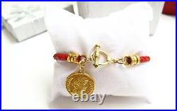 Cuir rouge 14 carats plaqué or romain grec césar bracelet style antique bascule neuf