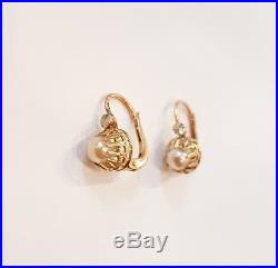 Dormeuses Or Jaune 18 Carats + Perles Gold Earring Pearl / Boucles Anciennes