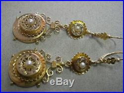 Dormeuses pendantes boucle d'oreille ancienne en or 18 carats perles