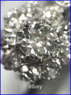 Drop Dangle Round Diamond Boucle d'oreille ancienne mine Halo Or Blanc