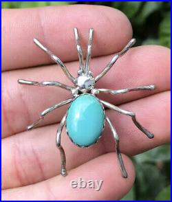 Énorme ancien pion navajo native american sterling silver turquoise Araignée Broche