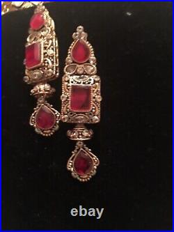 Ensemble de bijoux pakistanais antiques tika et jhoomer rubis et or