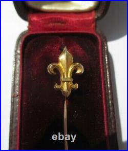 Epingle broche ancienne fleur de lys Rois de France Or 18 carats French 750