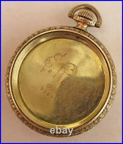 Étui de montre de poche ancien MONITEUR/Illinois rempli d'or gravé COW BOY art populaire