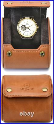 Étui de voyage pour montre en cuir simple, 1 rouleau de montre cuir de vache marron fauve