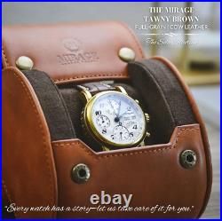 Étui de voyage pour montre en cuir simple, 1 rouleau de montre cuir de vache marron fauve