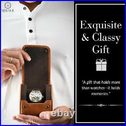 Étui de voyage pour montre en cuir simple, 1 rouleau de montre cuir de vache marron fauve