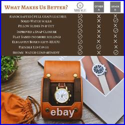 Étui de voyage pour montre en cuir simple, 1 rouleau de montre cuir de vache marron fauve