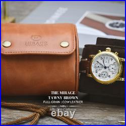 Étui de voyage pour montre en cuir simple, 1 rouleau de montre cuir de vache marron fauve