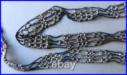 Grand sautoir Chaine de montre collier Bijou ancien tissu et perles d'acier