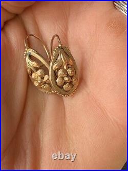 Grandes Dormeuses Anciennes Plaqué Or Rose Antique Victorian Gold Pl Earrings