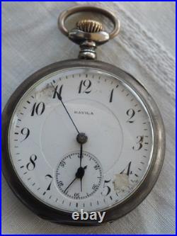 Grosse Montre De Gousset Ancienne Argent Massif Havila Pocket Watch Antique