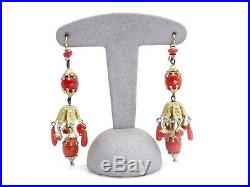 Importants pendants doreilles anciens en pomponne et perles de corail XIXeme