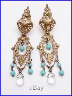 Importants pendants doreilles en pomponne et perles dormeuses ancienne XIXeme