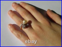 Imposante bague Toi et Moi ancienne saphir & perle Akoya Or 18 carats 750 6g