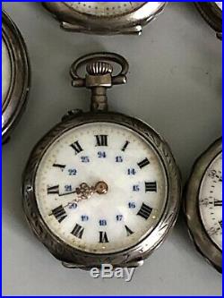 LOT 5 ANCIENNES MONTRES A GOUSSET DE FEMME ARGENT pocket watch reloj