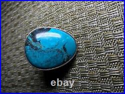 Large Sterling 925 Ring Bijoux pierre bleu turquoise VNT ouf ovale vieux SCA DEB