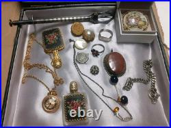 Lot Bijoux Anciens Broche+Bague+Collier Montre. Gousset+Miroir+Diver+ Poinçons