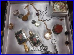 Lot Bijoux Anciens Broche+Bague+Collier Montre. Gousset+Miroir+Diver+ Poinçons